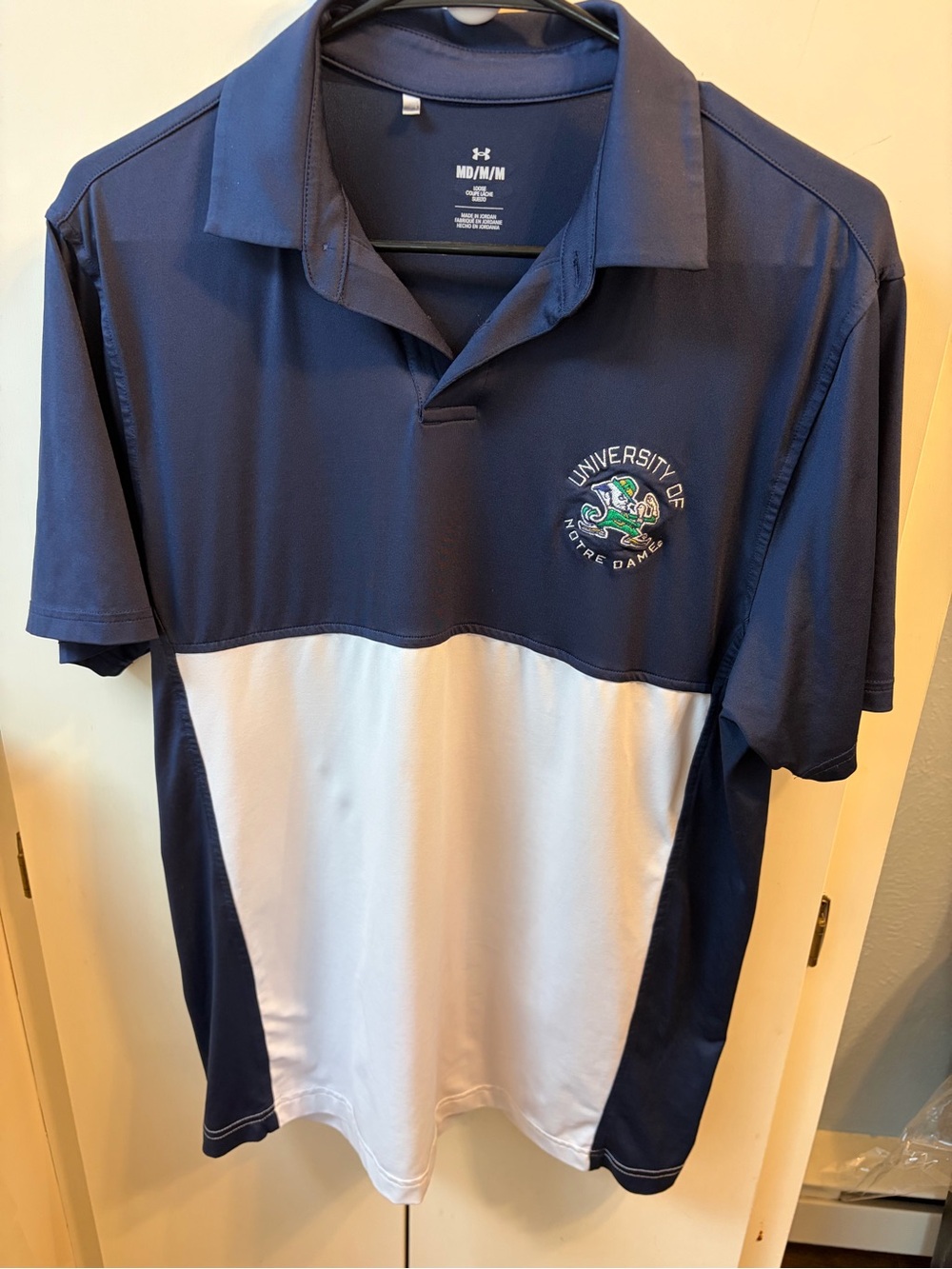 Under Armour Navy and White Notre Dame Short Sleeve Polo